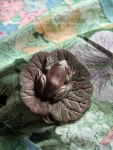 フランス　アールヌーボー　蓮の葉と蛙　ブラスボタン　３ｃｍ　　
