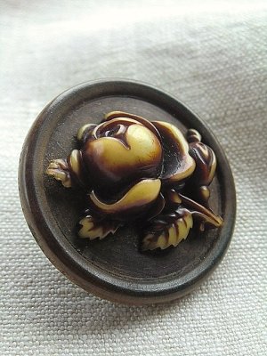 画像1: 象牙色の薔薇　セルロイド　WOODボタン　　