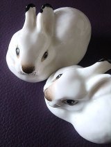 膨らしウサギ　雪うさぎ　ロシア　陶器　ペア　　