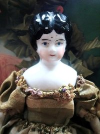 チャイナヘッドドール　人形の家　１７ｃｍ　オリジナルドレス　ドイツのアンティーク　　