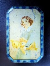 少女とテディベア　トフィー缶　ヴィンテージ　英国　