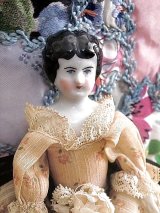 ドイツのアンティーク　チャイナヘッドドール　人形の家　１８ｃｍ　ドレス　