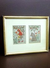 刺繍額　赤ずきんちゃんと狼　ヴィンテージフレーム　from London　　