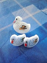 カモの親子　水鳥　ガラスボタン　セット　