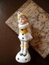 ピエロガール　ミニチュア　陶器　ハーフドール　ピンクッション　ドイツ