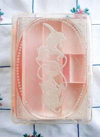 ソーイングケース　ピンクマーブル　ネコの模様の裁縫箱