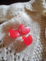 水鳥のボタン　３個セット　レッド　ヴィンテージ　あひる　鴨