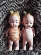 緑のリボンの女の子　オールビスク　２体ペア　HERTWIG　ヘルトヴィッヒ　アンティークドール　　　　