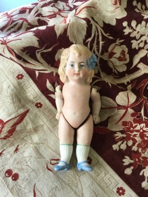 画像1: 青いリボンの少女    ジャーマン アンティーク   オールビスクドール