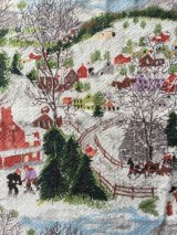 グランマモーゼス　ヴィンテージのファブリック　DEEP SNOW    バーククロス生地