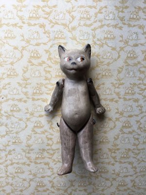 画像1: ジャーマンアンティーク オールビスクドール 猫 ９cm グレーキャット リンバッハ社 