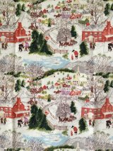 グランマモーゼス　ヴィンテージのファブリック　DEEP SNOW バーククロス 生地 キルト パッチワーク クラフト素材