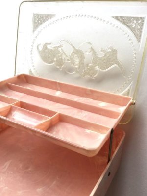 画像2: ネコの模様のソーイングボックス　ベビーピンク　裁縫箱　