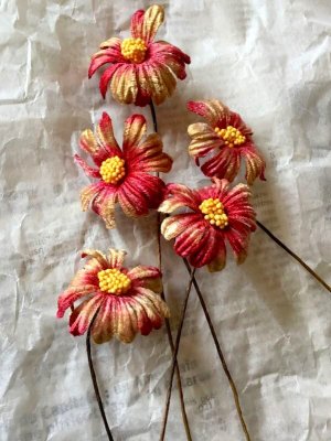 画像2: ベルベットフラワー   モーブピンク　古い染め花　5本セット  布造花