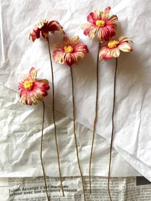 画像3: ベルベットフラワー   モーブピンク　古い染め花　5本セット  布造花
