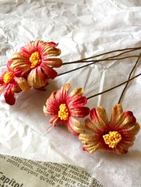 ベルベットフラワー   モーブピンク　古い染め花　5本セット  布造花