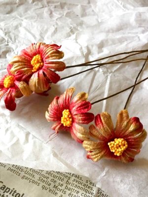 画像1: ベルベットフラワー   モーブピンク　古い染め花　5本セット  布造花