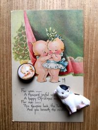 ローズオニールのキューピー　★ポストカード と  ボタン  &　キューピー犬　　