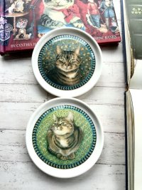 レスリー アン  アイボリーキャット　猫の小皿　★2枚セット  コースター　プラスチックトレイ