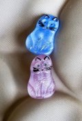 ムーングロウガラス　蒼い猫　チェコボタン　ねこ