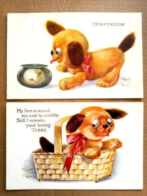 画像1: 古い時代の犬のぬいぐるみカード　英国　EINCO TUBBY　２枚組　B
