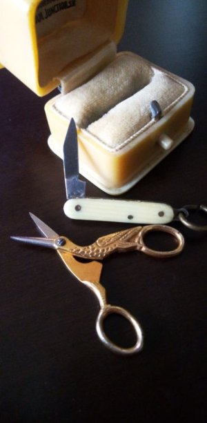 画像2: コウノトリのはさみ ＆ ナイフのセット　アンティーク ミニチュア　英国　ヴィクトリアン　鋏  