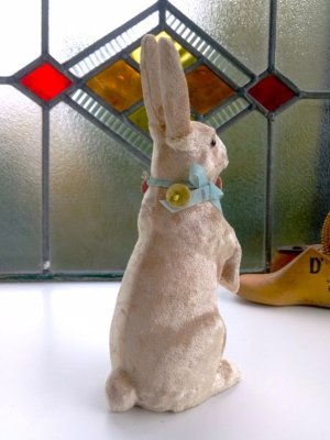 画像5: 花飾りを結んだベルベットラビット　１４ｃｍ　スタンディングポーズ　ヴィンテージ