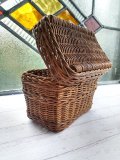 蓋つきバスケット　アンティークの籠　パニエ　ドールサイズ