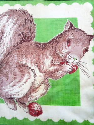画像1: リスのハンカチ　ヴィンテージ　モスグリーン