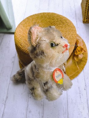 画像1: 猫のTUBBY 　ピスタチオグリーンのガラス目　シュタイフ　キャット