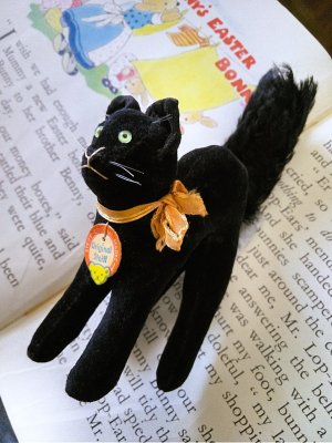 画像1: 目が点になってる黒猫さん　ブラック　トムキャット　小さいベルベット猫　シュタイフ