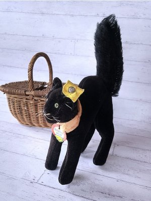 画像1: 目が点になってる黒猫さん　ブラック　トムキャット　小さいベルベット猫　シュタイフ　１０ｃｍ