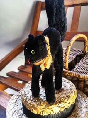 画像5: 目が点になってるベルベットの黒猫　トムキャット 　最小サイズ　シュタイフ　