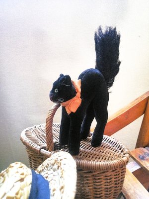 画像1: 目が点になってるベルベットの黒猫　トムキャット 　最小サイズ　シュタイフ　