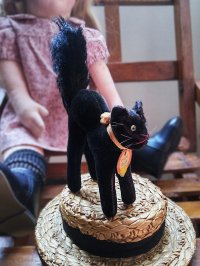 目が点のベルベットの黒猫　トムキャット 　最小サイズ　シュタイフ　