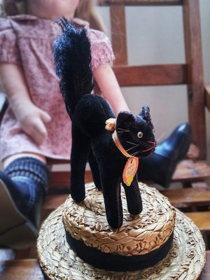画像1: 目が点のベルベットの黒猫　トムキャット 　最小サイズ　シュタイフ　