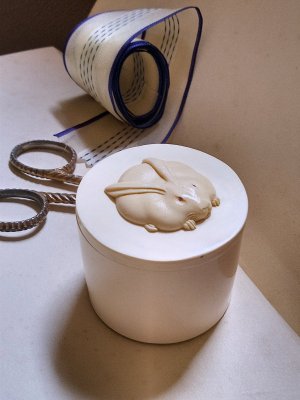 画像2: 象牙色のうさぎさん　セルロイドケース　ヴィンテージの蓋物　フレンチアイボリー