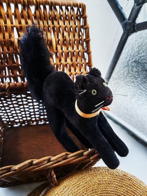 画像1: 目が点のベルベットの黒猫　トムキャット 　最小サイズ　シュタイフ　