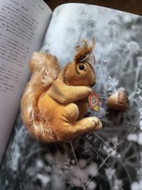 冬じたくに忙しいリス　ベルベット　９ｃｍ　シュタイフ　５０年代　