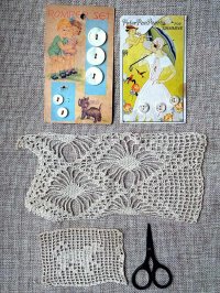 古い時代のボタン＆レースモチーフ　オリジナルカード　アソート　４点セット　