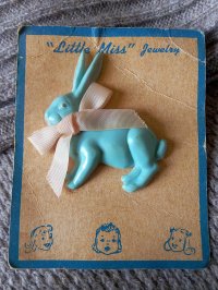  ブルーラビット　台紙付き　青いうさぎ　ヴィンテージブローチ　