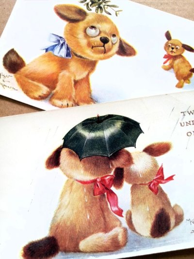 画像1: 古い時代の犬のぬいぐるみカード　英国　EINCO TUBBY　２枚組　A