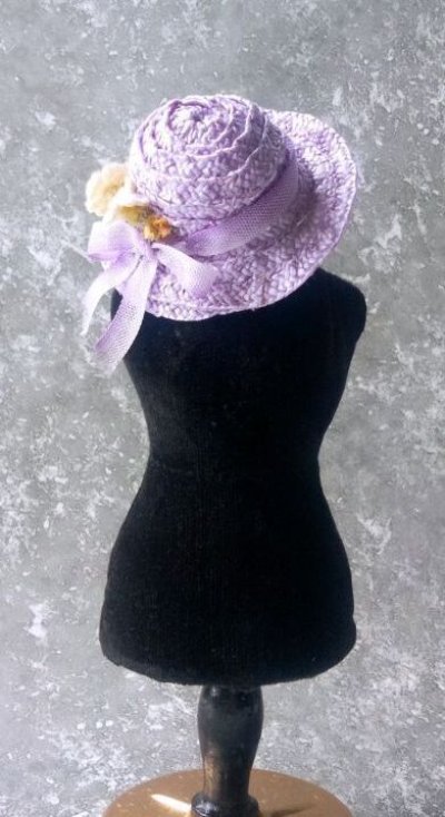 画像2: すみれ色のフラワーハット　B　人形用    麦わら帽子  ミニチュアサイズ　
