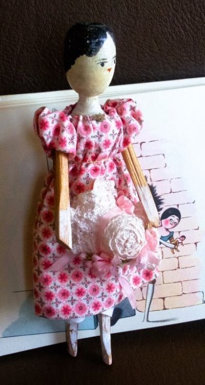 画像1: 小さなサイズのペグドール　人形の家　アンティーク 　１７ｃｍ　ウッデンドール 