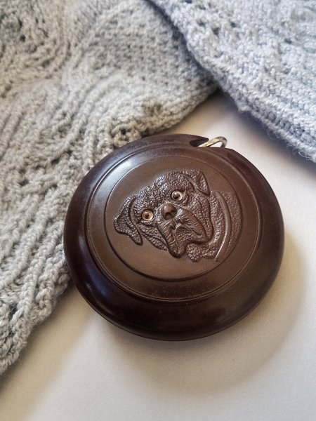 画像1: アンバーの眼をしたワンコ　アンティークのテープメジャー　英国　コレクション (1)