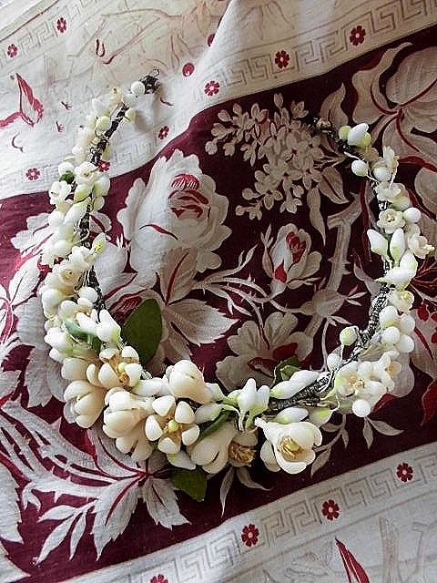 ワックスフラワー 花かんむり 花嫁のティアラ フランスのアンティーク 