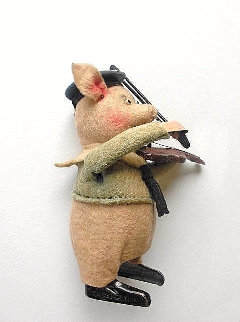 ゼンマイ仕掛けのトイ 豚さんのバイオリン弾き アンティーク ドイツ